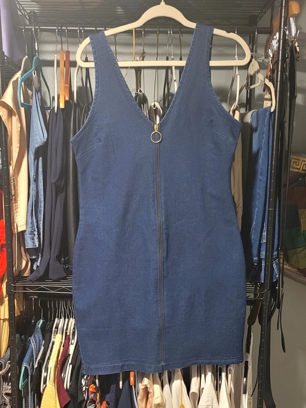 5 For $25 Derek Heart Navy Denim Zip-Front Mini Dress